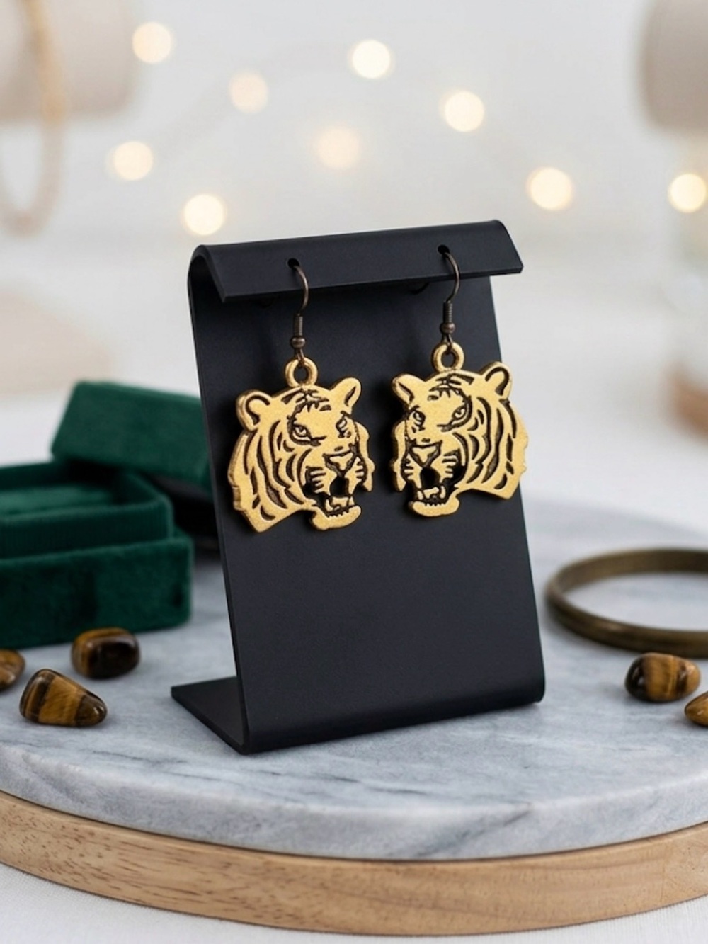 Like New! Gold Etched Tiger Earrings
